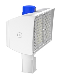 RAB PIPXL100SFNW/480/D10/PCT4 100W LED PIPXL Floodlight, 480V Twistlock Photocell, 4000K (Neutral), 16246 Lumens, 74 CRI, 480V, 7H x 6V Beam Distribution, Slipfitter Mount, Dimmable, DLC Premium Listed, Standard Option, White Finish