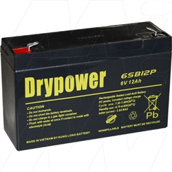 Drypower 6V 12Ah Sealed Lead Acid Battery (Replaces Panasonic LC-R0612P)