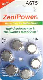ZeniPower A675 Zinc Air, 60 Cells