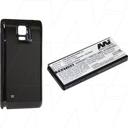 Mobile Phone Extended Capacity Battery with up to Double Run Time suitable for Samsung Galaxy Note 4 including Black Back Cover