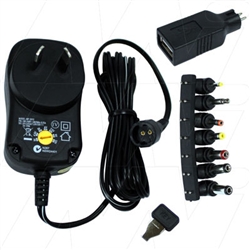 Powertech - 	Power Supply 100-240VAC to 3, 4.5, 5, 6, 7.5, 9 or 12VDC 1A