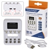 NC41800USB 1-4 cell automatic fast charger for AA & AAA NiMH cells with LCD display. USB input via Micro USB or USB Type-C