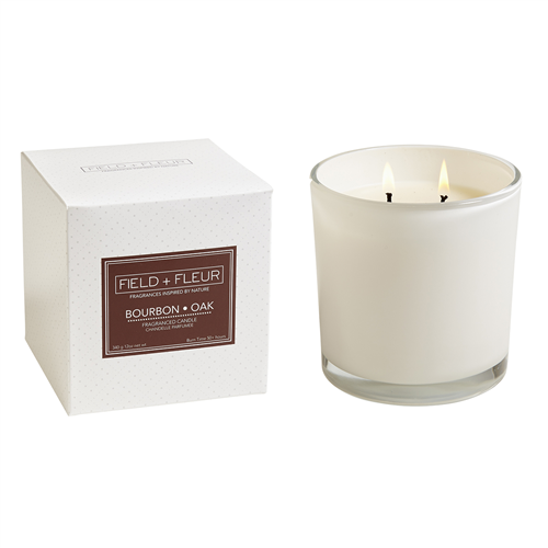 Bourbon Oak White Candle 2 Wick 12oz. Ctn. 6