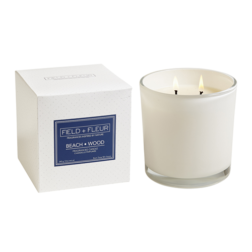 Beach Wood 2 Wick Candle in white glass 12oz. Ctn. 6