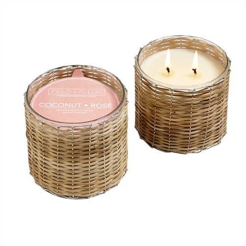 Coconut Rose' 2 Wick Handwoven Candle 12oz. Ctn. 6