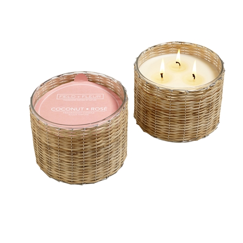 Coconut Rose' 3 Wick Handwoven Candle 21oz. Ctn. 4