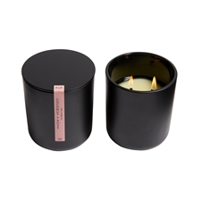 Coconut Rose' 2 Wick Candle In Black Glass W/Lid 10oz. Ctn. 6