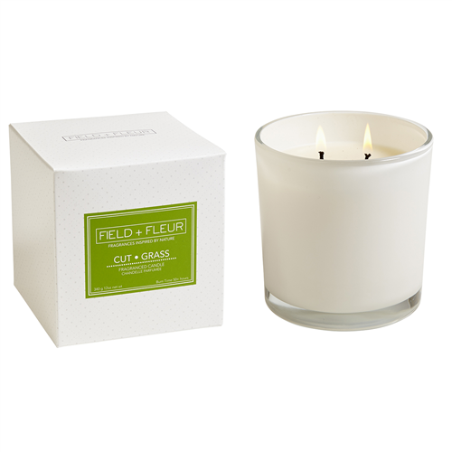 Cut Grass 2 Wick candle in white glass 12oz. Ctn. 6