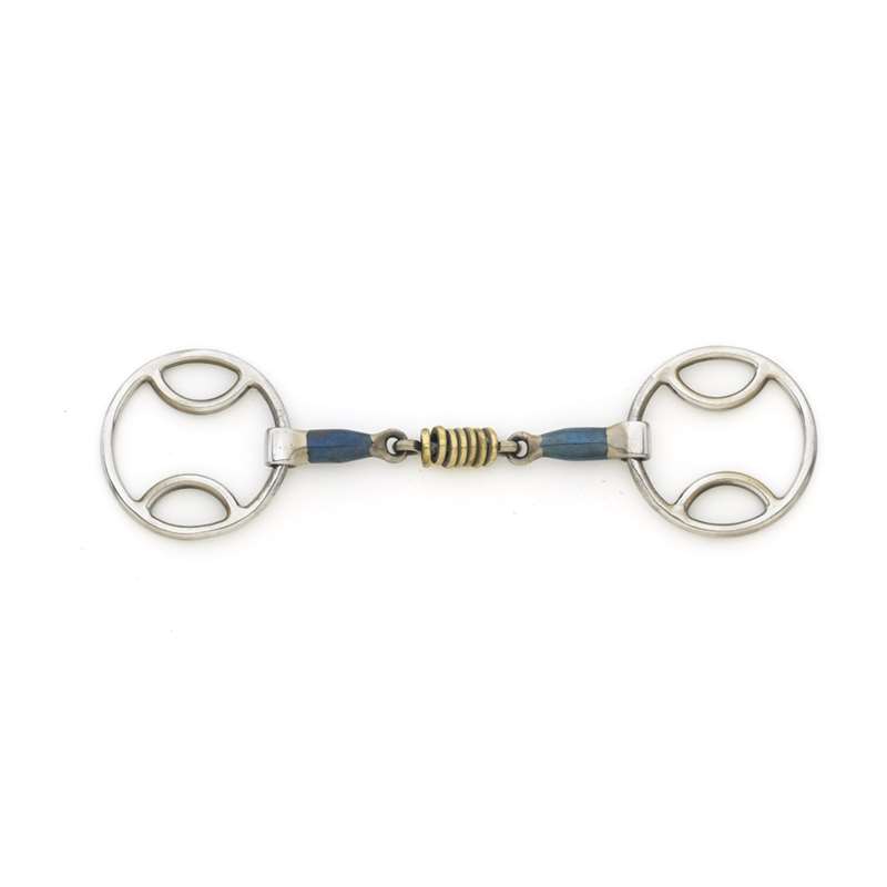 Centaur Blue Steel Loop Ring Gag with Brass Rollers Bit