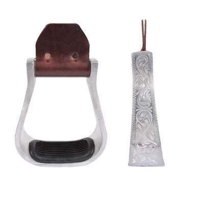 Martin Saddlery Aluminum Engraved Bell Stirrup with Rubber Tread