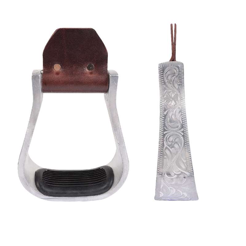 Martin Saddlery Aluminum Engraved Bell Stirrup with Rubber Tread