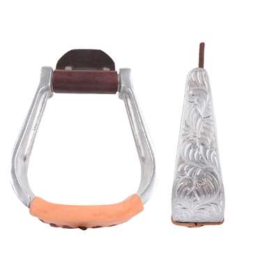 Martin Saddlery Aluminum Engraved Bell Stirrup with Leather Tread