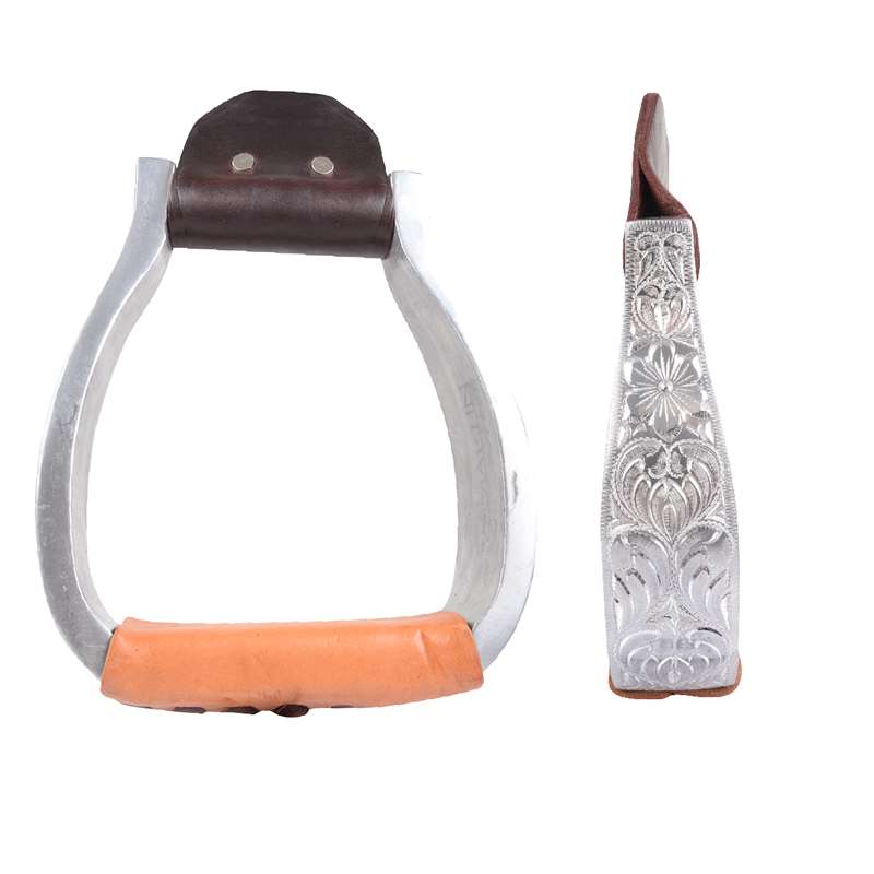 Martin Saddlery Aluminum Engraved Bell Stirrup with Flat-Bottom Leather Tread