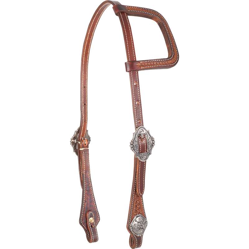 Martin Saddlery Weathered Antique Square Slip Ear Headstall with Mini Basket Tooling and Beaded Scroll Buckles