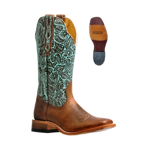 Ladies Boulet Wide square toe  Cowboy Floral Brown Western Boot
