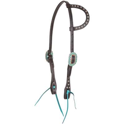 Martin Saddlery Slip Ear Headstall with Turquoise and Copper Dot Buckles