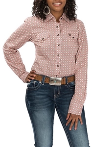 CINCH WOMEN'S PINK AND BROWN GEO PRINT LS WESTERN SNAP SHIRT