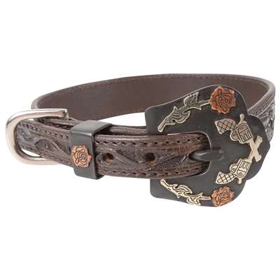 Cashel Dog Collar with Guns and Roses Tooling