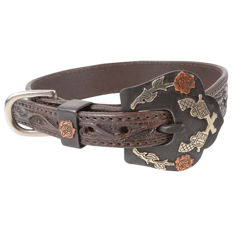 Cashel Dog Collar with Guns and Roses Tooling