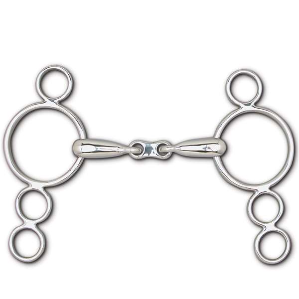 Hollow Mouth French Link Snaffle 4-Ring Continental Gag- 6 1/2" Cheek, Size: 5"