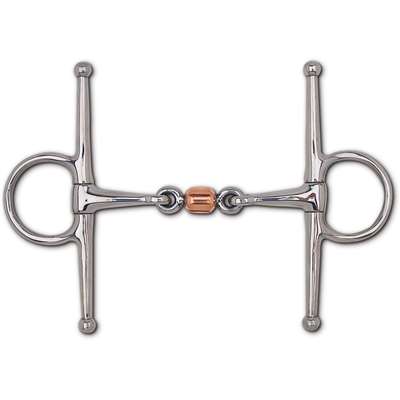 Stainless Steel 3-Piece Snaffle with Copper Roller Full Cheek - 6 1/2" Cheek, Size: 5"