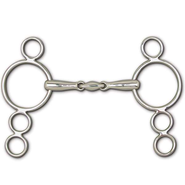 16mm 3-Piece Snaffle 4-Ring Continental Gag- 6 1/2" Cheek, Size: 5 1/2", 5"