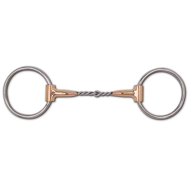 Copper with Stainless Steel Wire Snaffle Mouthpiece, Stainless Steel Loose Rings with Sleeve - 3 3/8" Rings, Size: 5"