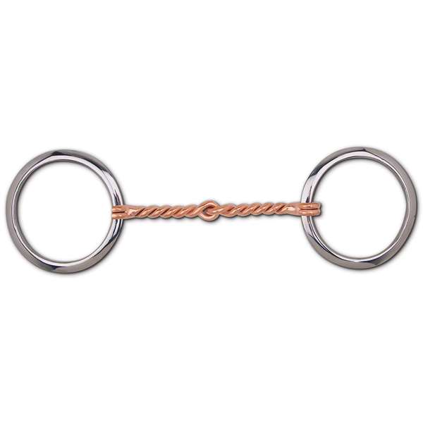 Copper Twisted Wire Snaffle Mouthpiece, Stainless Steel Flat Loose Rings - 3 5/8" Rings, Size: 5"
