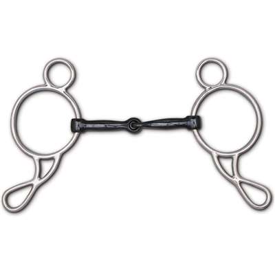 Stainless Steel Wonder Gag - 6 1/2" Cheek Black Steel Snaffle Mouthpiece, Size: 5"