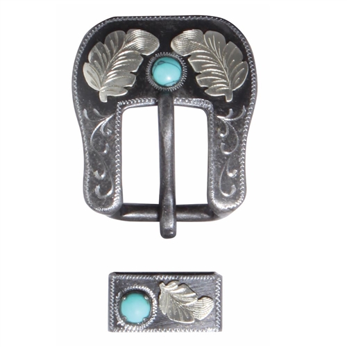 Professional's Choice Heel Buckle and Keeper Turquoise Feather 5/8"