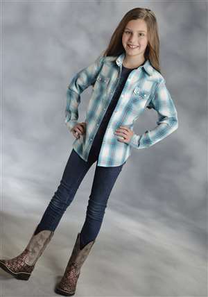 Amarillo Girls Turquoise Long Sleeve Western Shirt