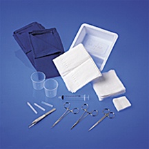 Webster Needle Holder
Iris Scissors (Straight)
Adson Forceps w/1x2 Teeth
Mosquito Forceps (Curved)
10 Gauze (4" x 4")
4 Cotton-Tipped Applicators
2 Medicine Cups (2 oz.)
2 Poly-Back Paper Towel
1 Fenestrated Paper Drape
1 Tyvek Lid