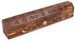 Wooden Incense Box, Crescent Moon Stars and Sun