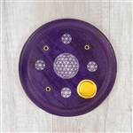 Wooden Incense Cone Plate, Flower of Life (Purple)