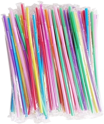 Straws, Flexible Plastic, Assorted Colors, 10.3"