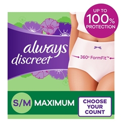 Always Discreet Incontinence Underwear for Women, Small/Medium, Pack of 19