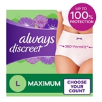 Always Discreet Incontinence Underwear for Women, Large, Pack of 17