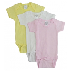 Bambini Girl's Rib Knit Pastel Short Sleeve Onezies, 3-Pack