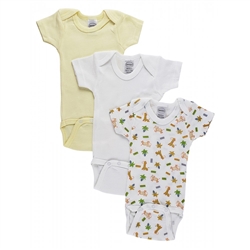 Bambini Giraffe Variety Rib Knit Pastel Short Sleeve Onezies, 3-Pack