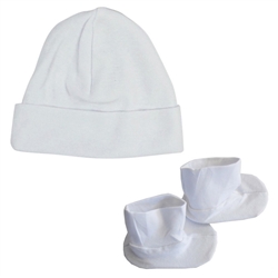 Print Rib Knit Cap & Booties Set, 100% Cotton