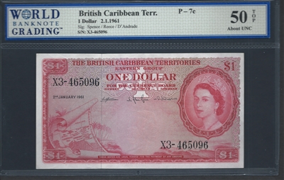 British Caribbean Territory, P-07c, 1 Dollar, 2.1.1961 Signatures: Spence/Reece/D'Andrade 50 TOP About UNC