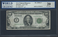 U.S. Federal Reserve, Fr. 2150-G*, Replacement Note, 100 Dollars, Series 1928 Signatures: Woods/Mellon 20 Very Fine  