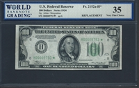 U.S. Federal Reserve, Fr. 2152a-H*, Replacement Note, 100 Dollars, Series 1934 Signatures: Julian/Morgenthau 35 Very Fine Choice  