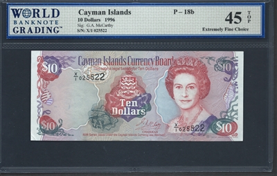 Cayman Islands, P-18b, Experimental Paper, 10 Dollars, 1996 Signatures: G.A. McCarthy 45 TOP Extremely Fine Choice