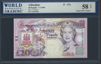 Gibraltar, P-27a, 20 Pounds, 1.7.1995 Signatures: B. Traynor 58 TOP About UNC Choice  