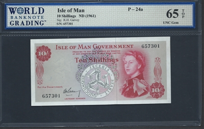 Isle of Man, P-24a, 10 Shillings, ND (1961) Signatures: R.H. Garvey 65 TOP UNC Gem  