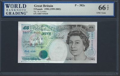 Great Britain, P-382c, 5 Pounds, 1990 (1999-2002), 66 TOP UNC Gem