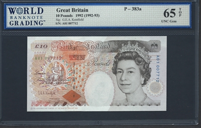 Great Britain, P-383a, 10 Pounds, 1992 (1992-93), 65 TOP UNC Gem