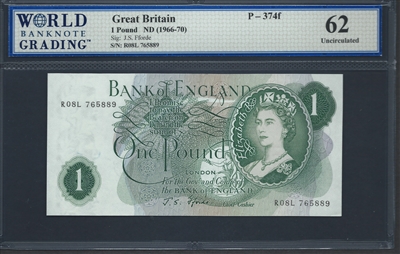 Great Britain, P-374f, 1 Pound, ND (1966-70), 62 Uncirculated