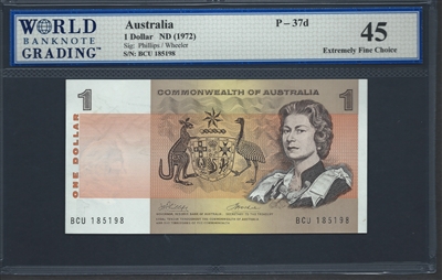 Australia, P-37d, 1 Dollar, ND (1972), 45 Extremely Fine Choice